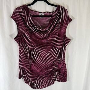 Worthington Blouse WOmen's 1X Red Striped Tank Top Round Neck Stretch